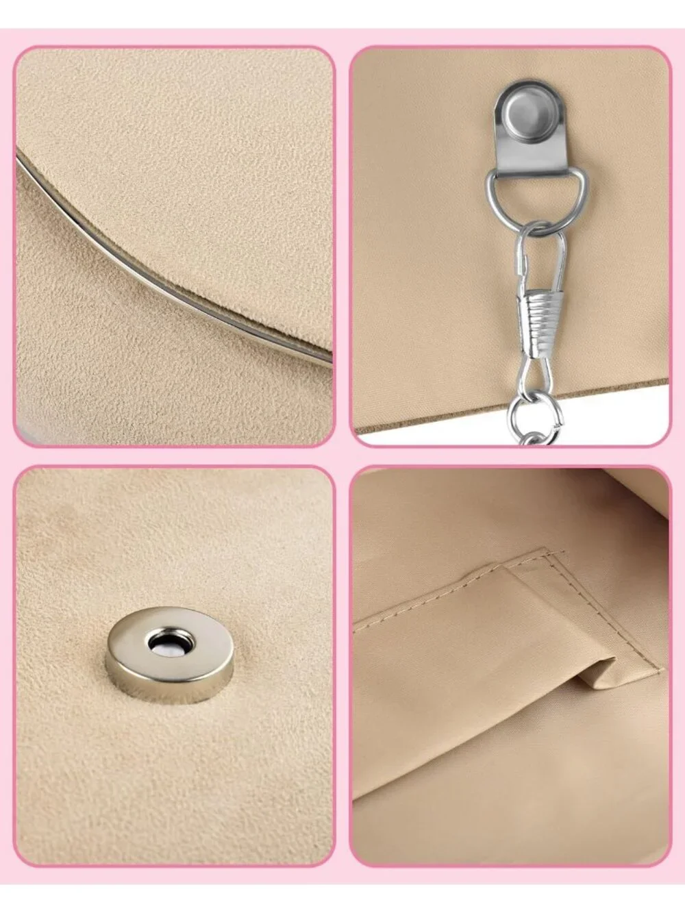 Women's D Apricot Suede Envelope Clutch Purse Formal Evening Wedding Party Bag